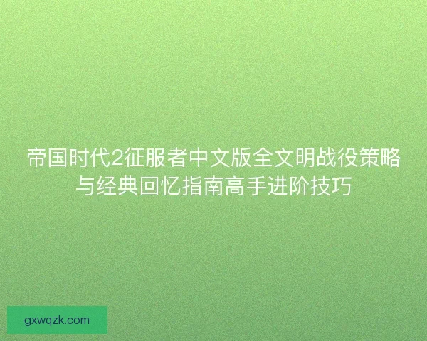 帝国时代2征服者中文版全文明战役策略与经典回忆指南高手进阶技巧